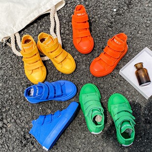 Children's high-top canvas shoes 2024 spring and autumn new candy-colored breathable skate shoes Korean-style soft-soled casual shoes for boys and girls