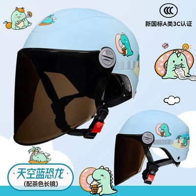Four Seasons helmet — Motorcycle Safety Supplies - sky-blue-dinosaur-brown-long