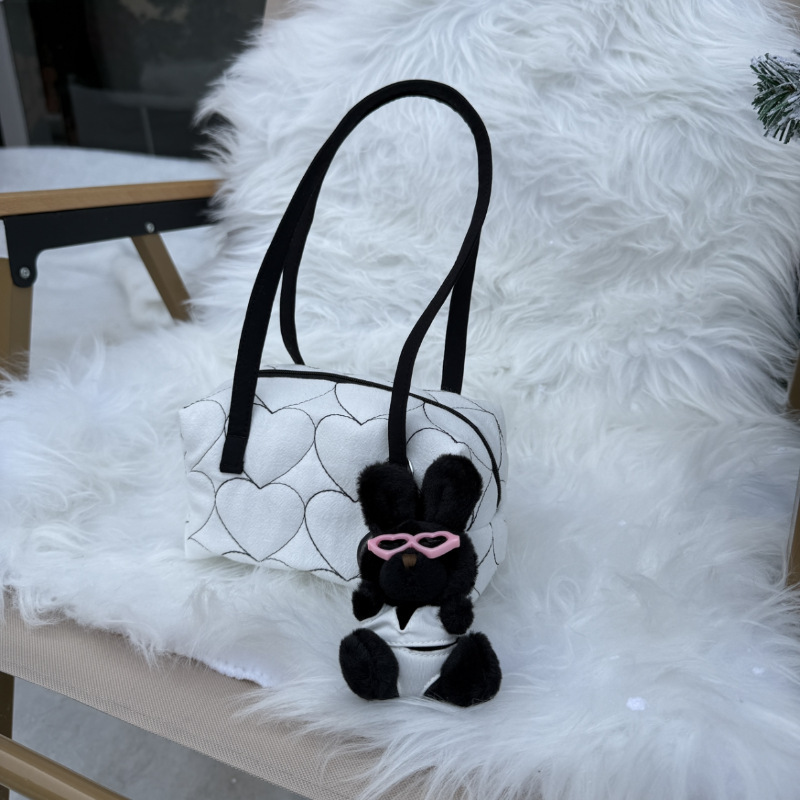 Ins Style Love Quilted Cotton Mini Satchel for Commuting with Small Bag Coin Purse Lipstick Storage Handbag