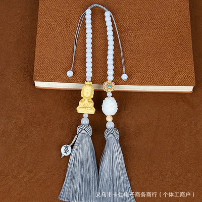 Car hanging Pendant - peaceful-guanyin-double-tassel-gray