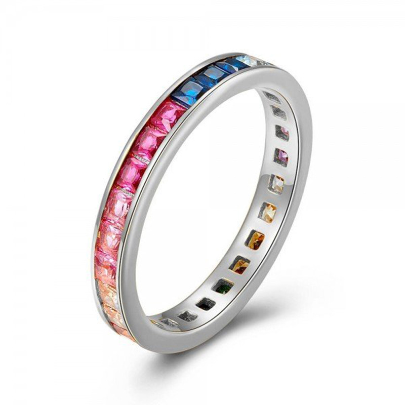 french dating square rainbow zircon simple fashion all-match ring