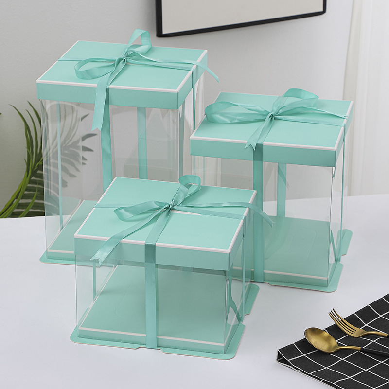 Caja de caja de caja de pastel de cumpleaños transparente de celebridades de Internet 4 4 6 6 8 8 10 pulgadas 12 embalaje de pastel de elevación de doble capa simple