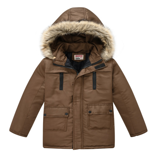 Wholesale Thick and Warm Padded Windproof Jacket for Big Kids, Pure Color with Removable Plush Hood, Unisex