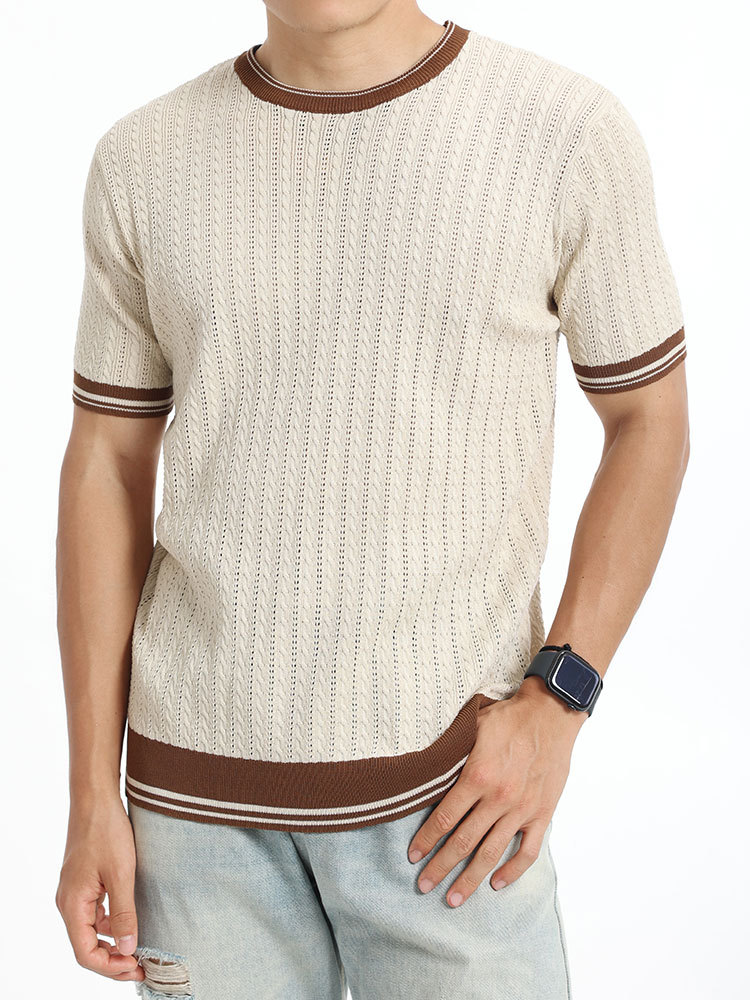 El viejo viento de hielo para hombre camiseta de manga corta de punto de cuello redondo delgado de verano casual camiseta de base de hombre de alto nivel