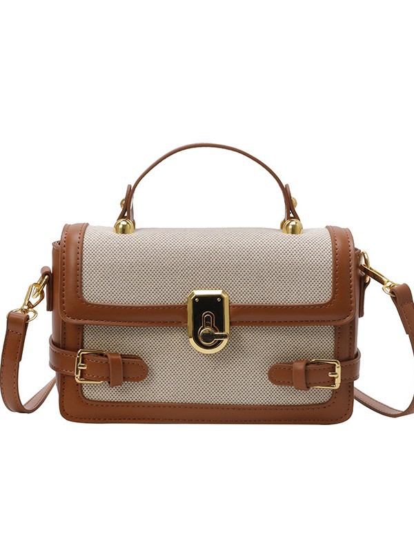 Bolso de mano de alta calidad para mujer 2025 nuevo bolso cuadrado pequeño con costuras de color en contraste retro textura de lino bandolera para mujer