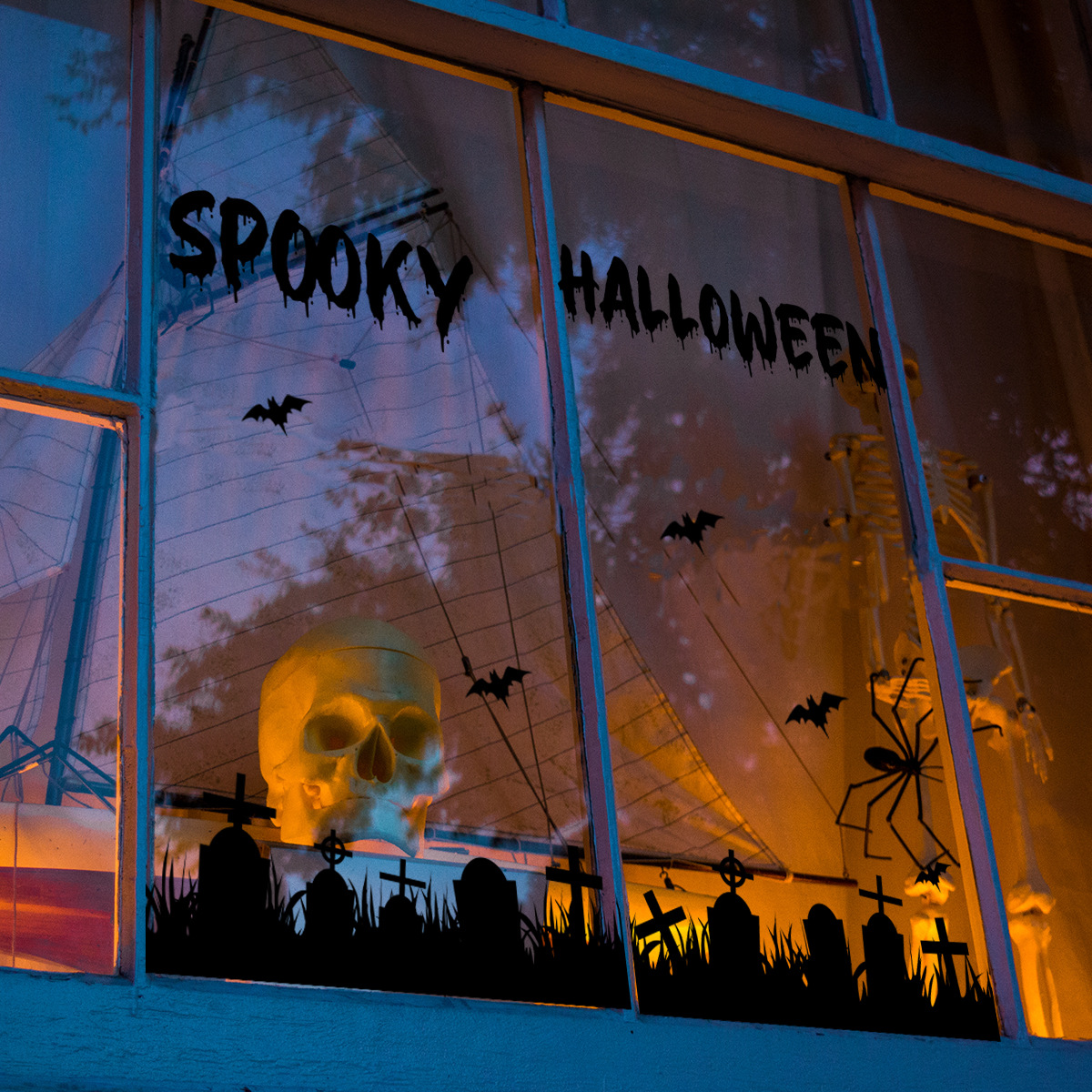 wall Sticker /wall Decal /wall Mural Halloween-themed Window Stickers, English Creative Design For Shops And Home Holiday Decoration, Double-sided Vis_voghion.com