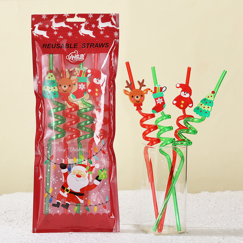 クロスボーダー PET クリスマスストロー形状ストローパーティークリエイティブストロー子供のクリスマス漫画スパイラルストロー|undefined