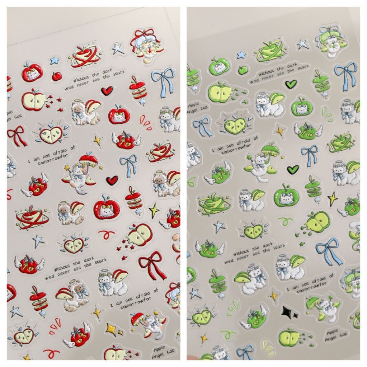 New Cute Apple Cat Embossed Nail Art Sticker 5D Stereo Green Apple Red Apple DIY Pen Holder Ccd Nail