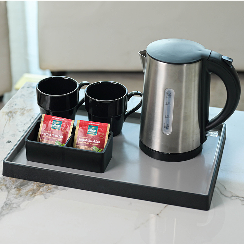 Honeyson nuevo set de bandeja de hervidor de agua eléctrica, bandeja de bienvenida para habitaciones de hotel, hervidor de agua apagado automático