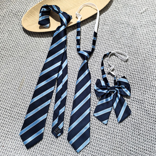 Striped Navy Blue Knot-Free Hand-Tied Floral Bow Tie Set Tie Student Uniform with Performance Props