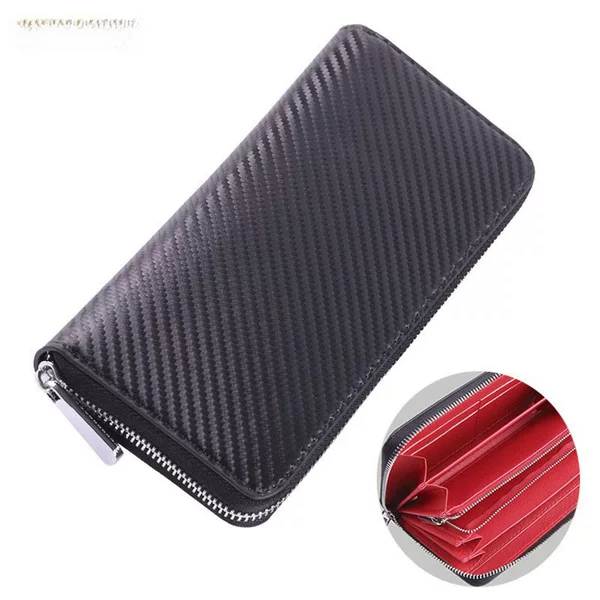 Manufacturer Wholesale Amazon's New Carbon Fiber Microfiber Leather Long Zipper Men's Wallet Women's Coin Purse Trendy