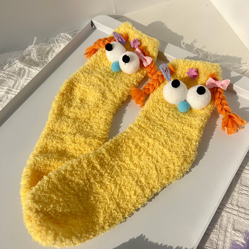 Women's Cute Funny Cartoon Polyester Coral Fleece Crew Socks A Pair display picture 2