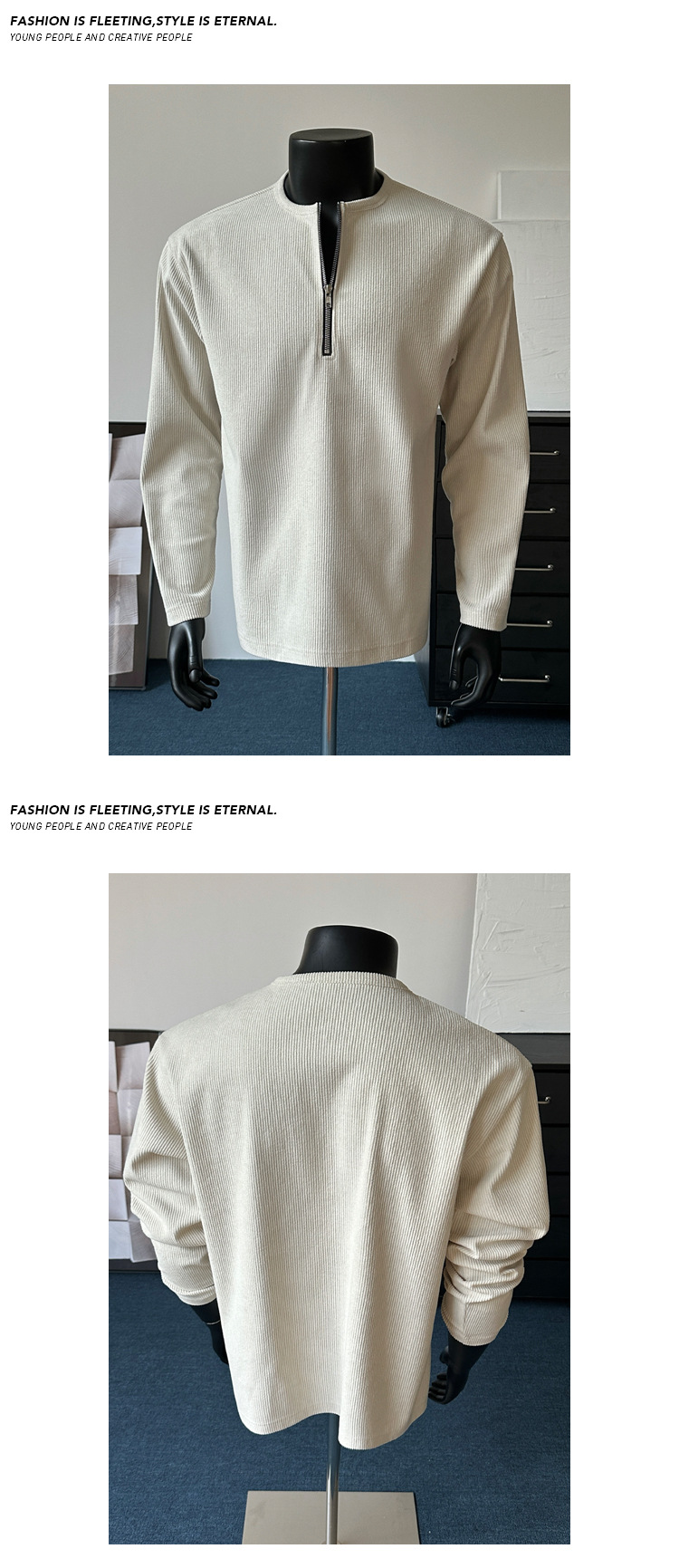 T-shirt henley mezza zip in velluto a coste uomo e donna_voghion.com