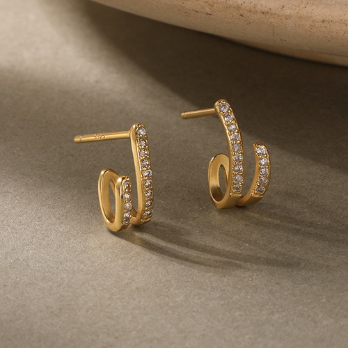 Cross-border wholesale earrings for women sterling silver 925 European and American retro niche ins Korean circle golden zircon earrings