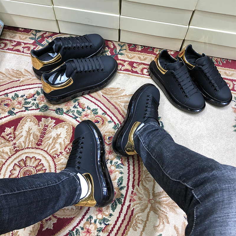 欧美男鞋时尚百搭真皮气垫小白鞋情侣黑金松糕厚底运动休闲增高鞋