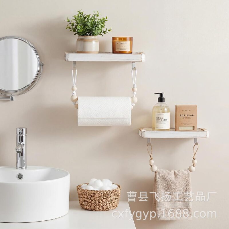 Wooden Wall-Mounted Storage Rack, Bohemian Toilet Paper Holder, Farmhouse Wooden Rack, Bathroom Towel Rack, Kitchen Paper Towel Holder