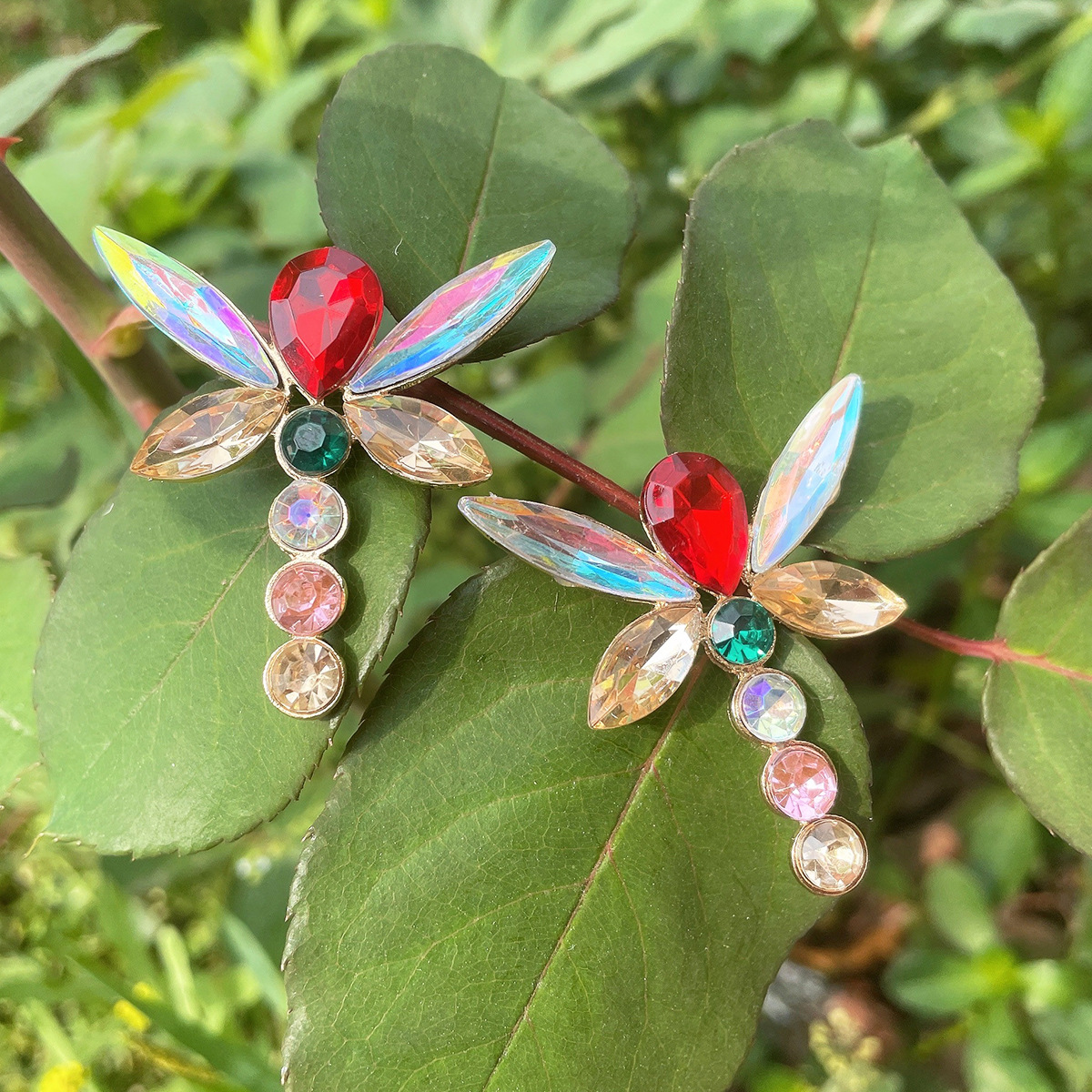 Fashion Creative Colorful Dragonfly Shape Diamond Alloy Earrings display picture 1