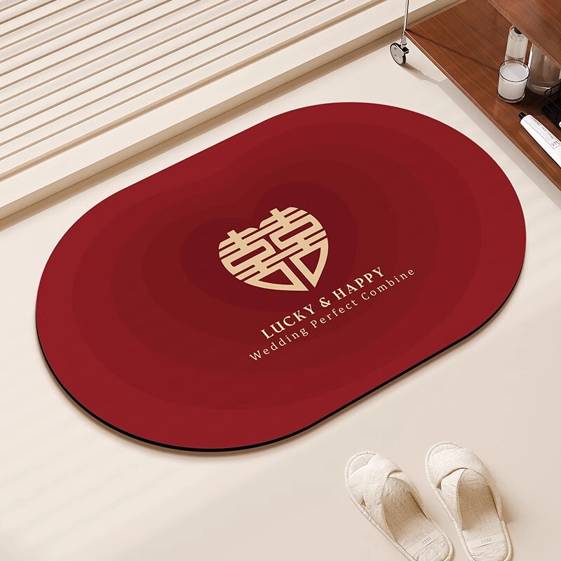 Red Wedding Floor Mat Absorbent Mat Bathroom Wedding Room Festive Foot Mat Home Toilet Wedding Newlywed Bathroom Carpet