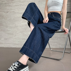 丹寧藍広脚ジーンズ女性2025夏の薄いタイプの高腰ストレートがゆったりしています。