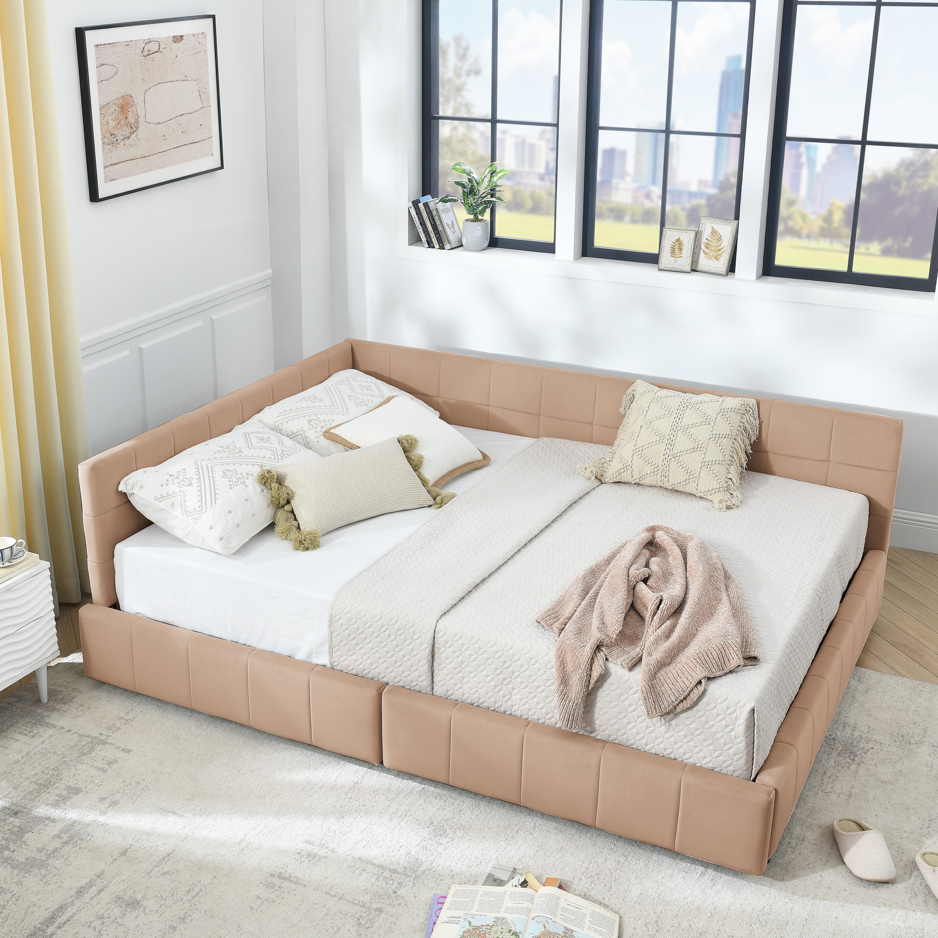 Módulo de tela italiana cama combinada nórdica moderna minimalista creativa villa dormitorio 1.8m cama doble de tatami