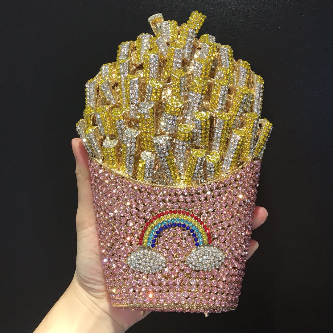 Fritas fritas rhinestone clutch papas fritas bolsas de cena con diamantes huecos bolsas de mano de diamantes