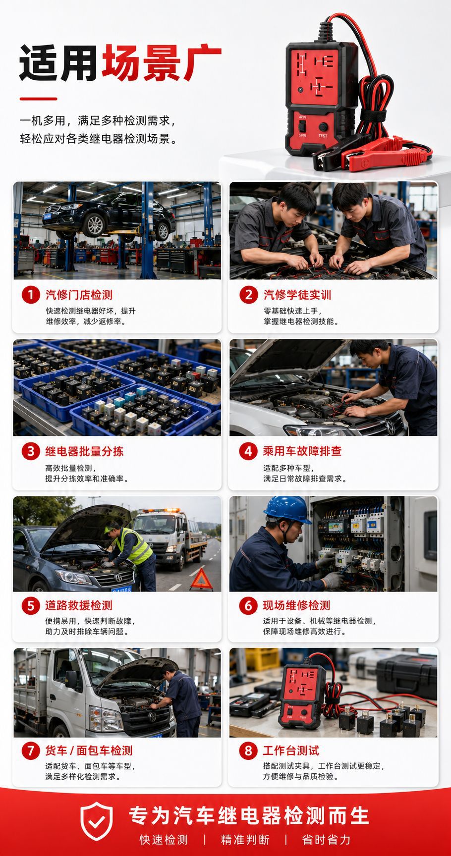 Automotive relay tester, 4-pin and 5-pin universal 12V auto repair circuit fault testing instrument, available for wholesale