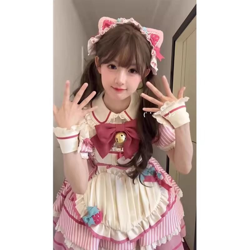 粉色浆果泡泡花苞裙lolita短袖OP可爱日常轻lo蓬蓬公主连衣裙|undefined