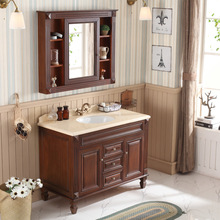 美式浴室柜红橡木实木洗脸池组合大理石卫生间洗漱台落地欧式简约
