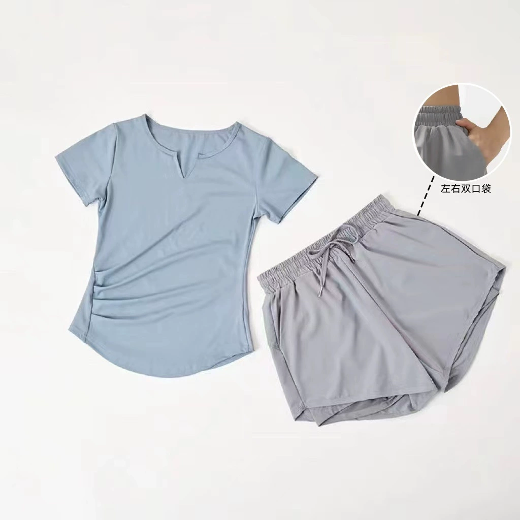 Женские поддельные штаны для йоги из двух частей, летние быстросохнущие брюки для фитнеса, спортивные шорты для бега с защитой от воздействия, шорты с тремя точками.