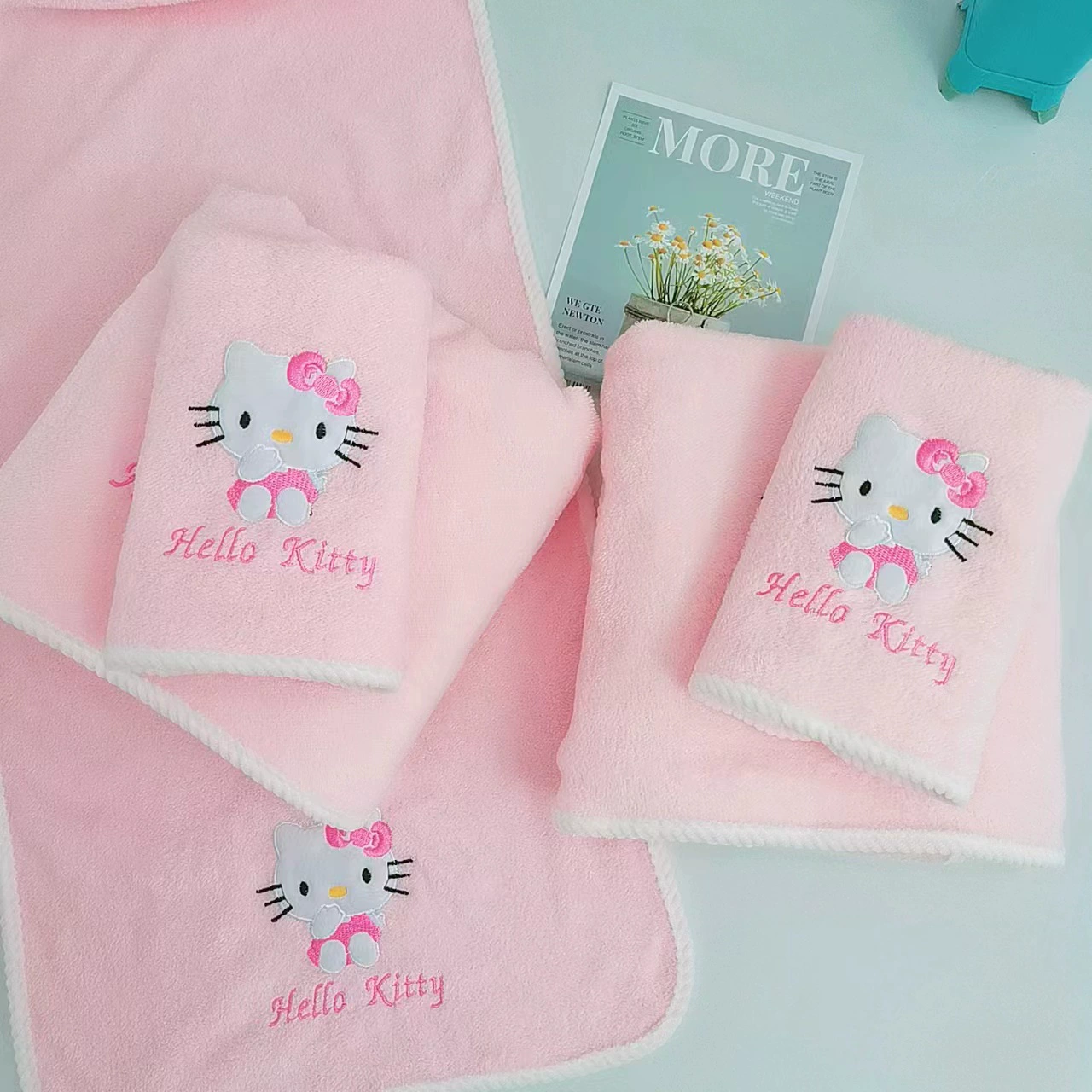 Hello Kitty, мультяшная милая коралловая банная полотенце, набор для умывания лица, впитывание воды, подарок на день рождения