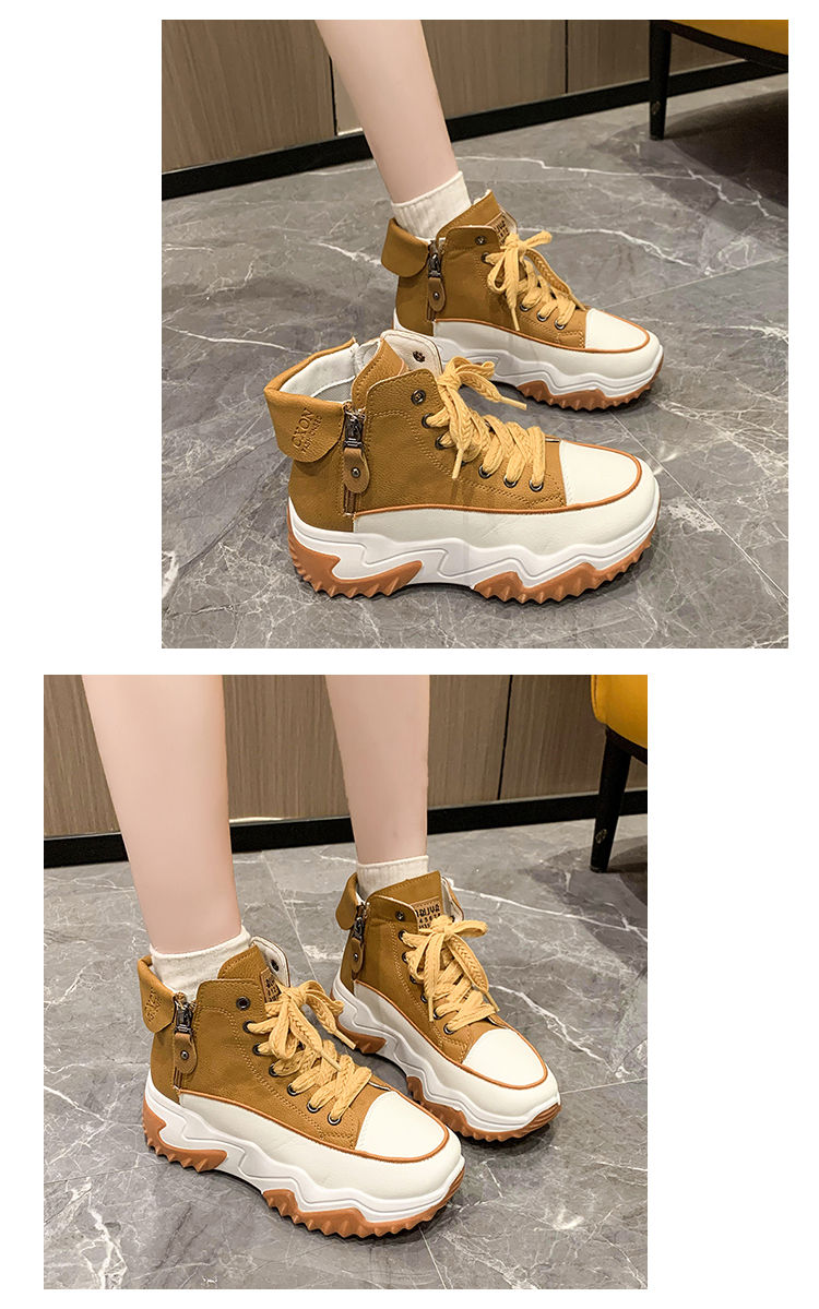 Design Sinn Kontrastfarbe Martin Damen 2024 Herbst neue koreanische Version dicke Sohle Höhe zunehmende kurze Stiefel_voghion.com