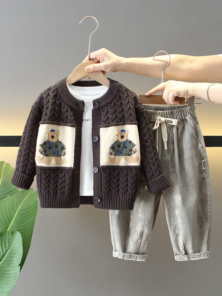 6158 Traje de otoño para niños 2024 Nuevo estilo de moda para niños de primavera y otoño chaqueta de suéter traje de tres piezas para bebés
