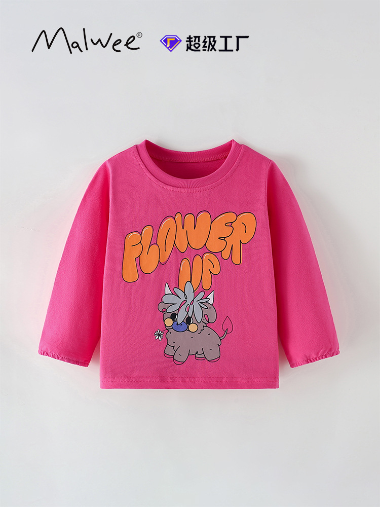 Camiseta de niña malwee transfronteriza otoño e invierno camisa de cuello redondo para niños europeos y americanos