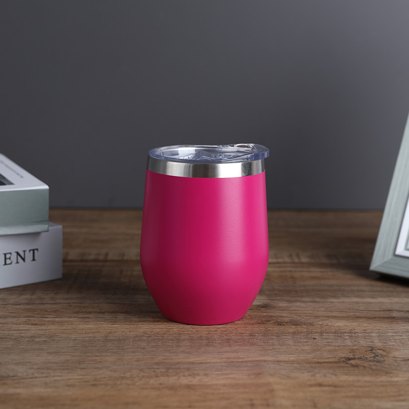 Copa de cáscara de huevo de suministro directo transfronterizo 304 de acero inoxidable de doble capa 12oz de plástico rociado taza de huevo aislado de café tinto copa de vino al por mayor