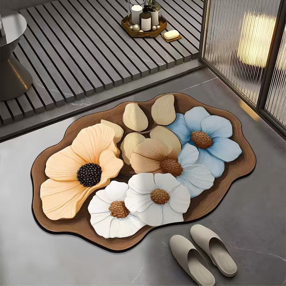 Alfombrilla de cuero absorbente de mariposa de lujo ligero Alfombrilla de baño para el hogar Alfombrilla antideslizante resistente a la suciedad de la cocina con fuerte absorción de agua image 7