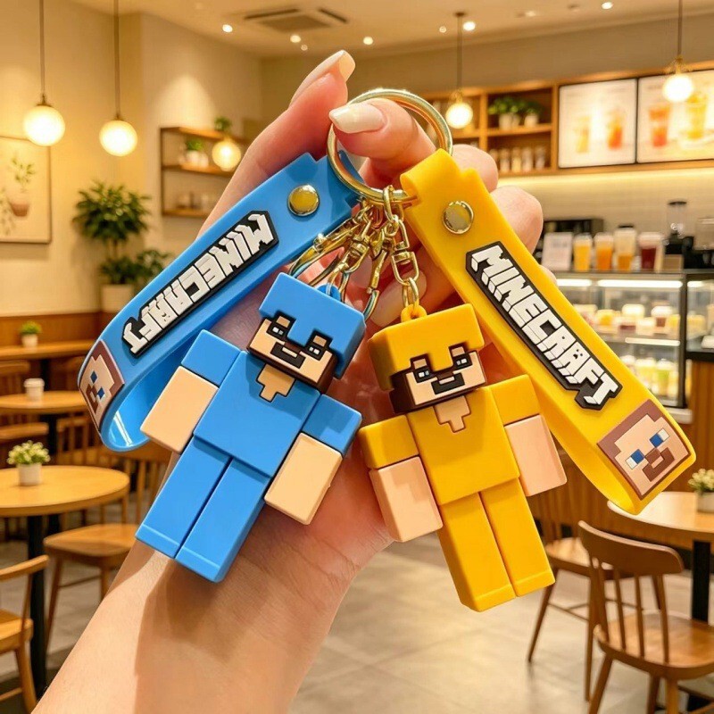 Cross-Border Cartoon Minecraft Building Blocks Car Accessories Keychain Claw Machine Small Gifts Keychain Pendant Wholesale