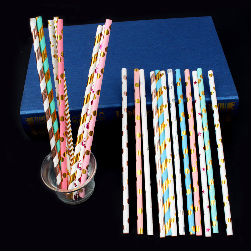 Color bronceado paja papel desechable paja creativa degradable fiesta jugo bebida papel paja