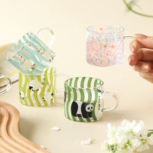 熊猫茶杯迷你水杯办公室女生杯子家用功夫茶带把加厚玻璃杯
