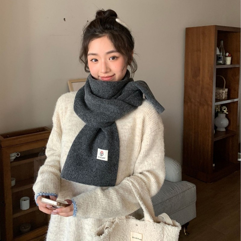 韩系ins百搭度纯色围巾女 2025秋冬简约针织保暖防寒情侣毛线围脖|undefined