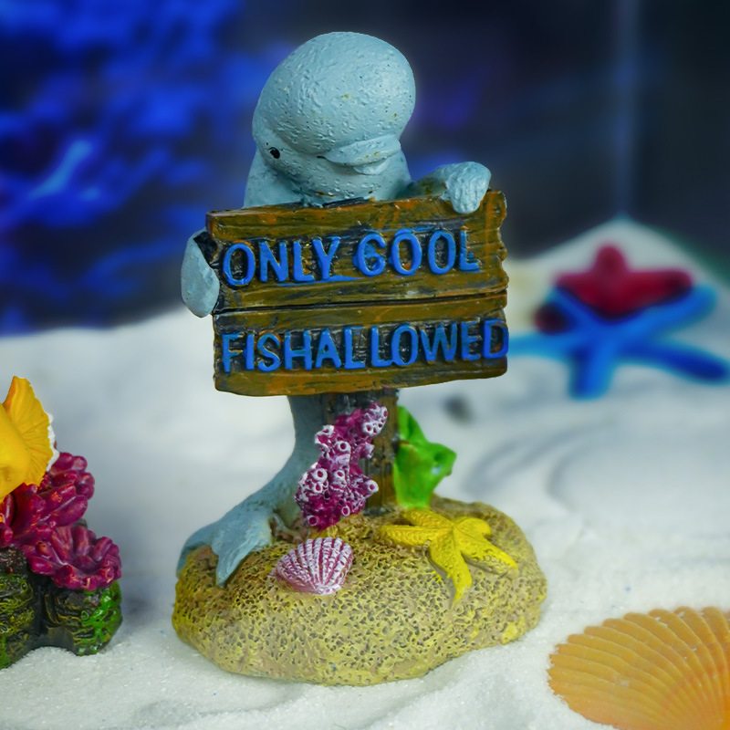 Decoración de resina decorativa de paisajismo de acuario, animal submarino, caballito de mar, cocodrilo, delfín, pez payaso, letrero al por mayor