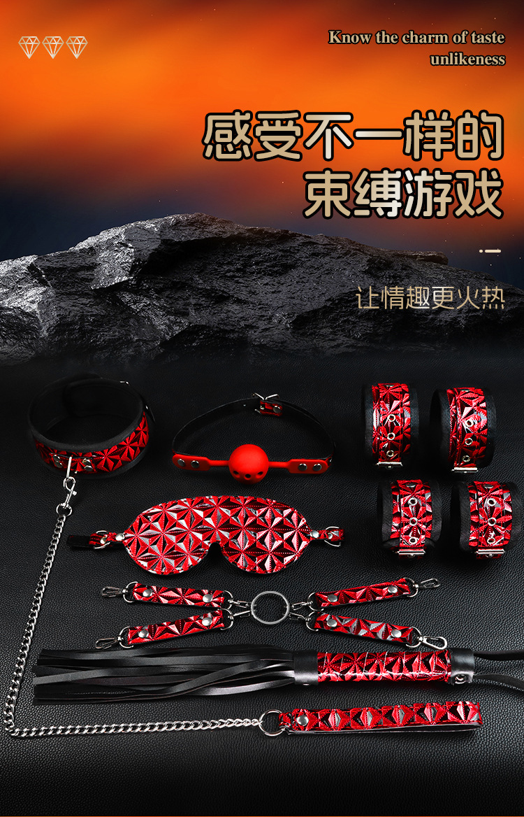 SM Eight-Piece Bondage Set with PU Leather Handcuffs and Metal Hardware — detail image 18