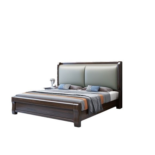 Cama de madera maciza de sandalwood, cuero suave, cama doble, cama de madera maciza moderna y simple, nueva cama de matrimonio de almacenamiento de estilo chino.