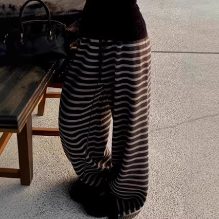 Y2K Women's Casual Fashion Street Style Jogger Pants with Pockets, Elastic Waist, Straight Loose Striped Wide-Leg Long Pants Women's Clothing