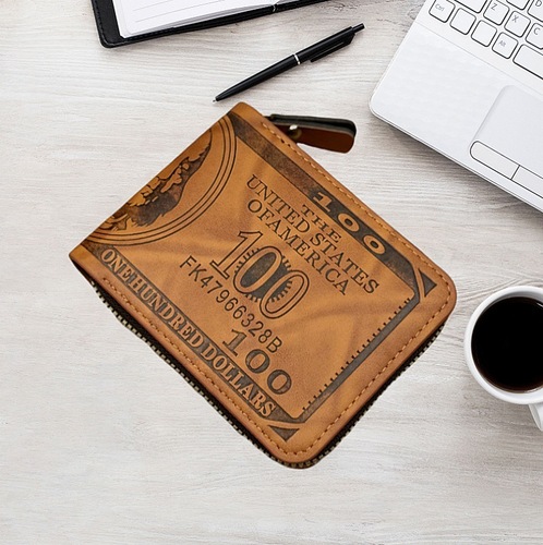 Men's Wallet Retro Heat Pressed US Dollar PU Wallet Men's Zipper Short Wallet