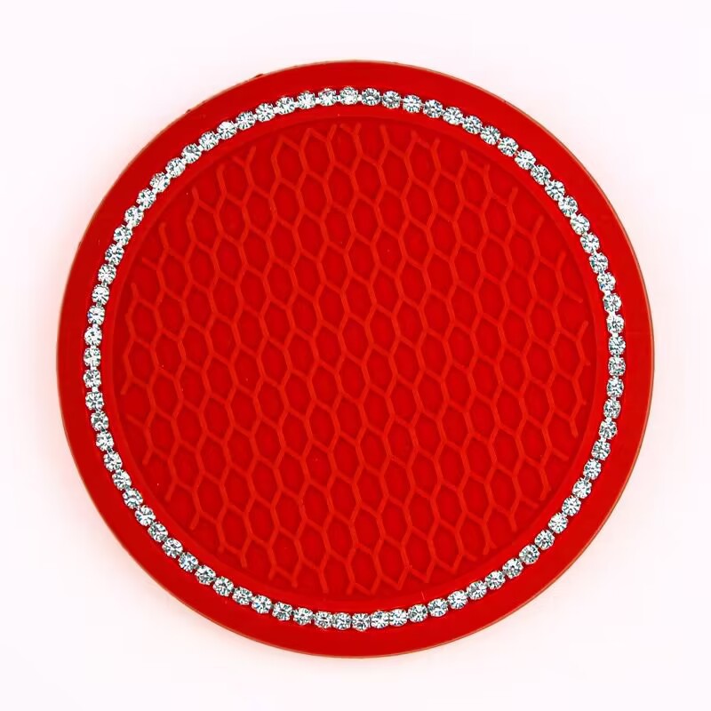 Diamante transfronterizo taza de agua estera redonda de silicona antideslizante estera taza almohadilla de aislamiento térmico rhinestone accesorios creativos del coche