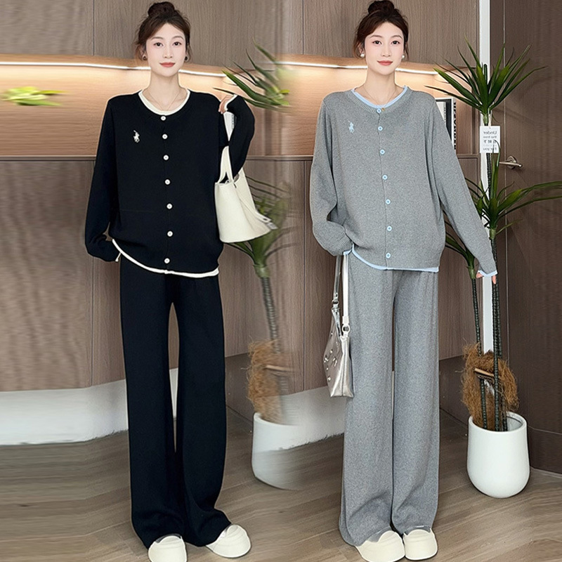 秋季哺乳衣外出辣妈款2025新款假两件针织喂奶上衣裤子两件套秋冬|undefined