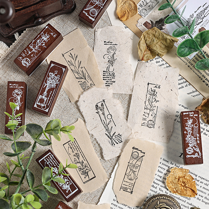 Flores de madera sello de tela de mano madera de caucho planta de hierba flor de tela de mano sello retro flor sello