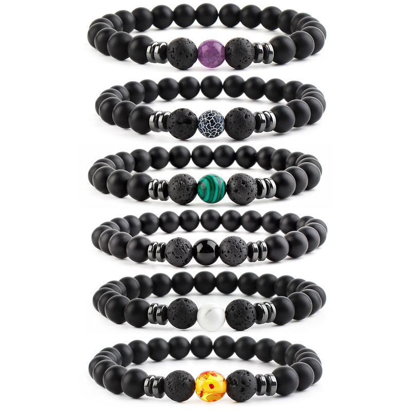 Jewelry European and American Export New Product Seven Veins Simple Jewelry 8mm Stone Bead Wheel Yoga Beaded Bracelet