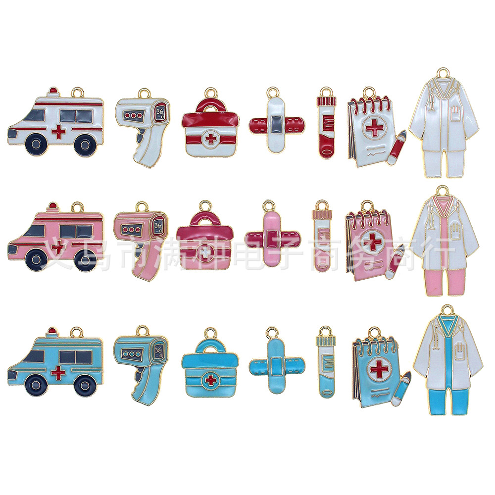 DIY Oil Dripping Jewelry Accessories European and American Nurses Day Pink White Blue Alloy Pendant Bracelet Keychain Pendant