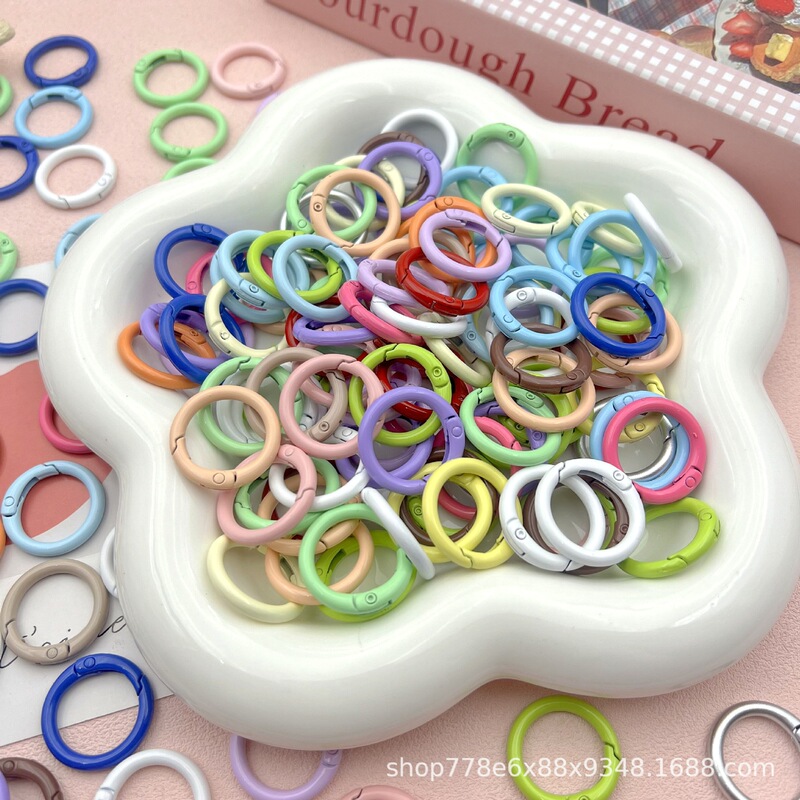 Qianhui 25mm Painted Keychain Zinc Alloy Spring Ring Bag Small Round Hanging Buckle DIY Jewelry Accessories Colorful